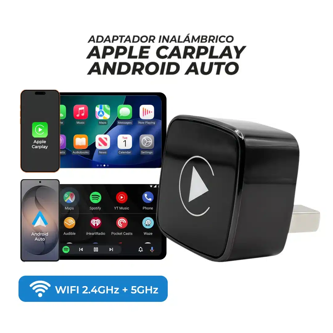 CONVERTIDOR-NEGRO-1 Adaptador Inalámbrico CarPlay/Android Auto 2.4 GHz + 5GHz BT 5.2 - Imagen 1